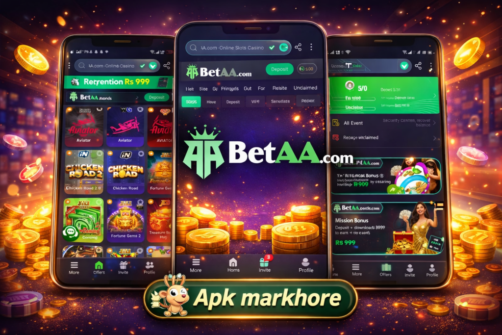 BetAA app dashboard preview with games, referral system, and offers